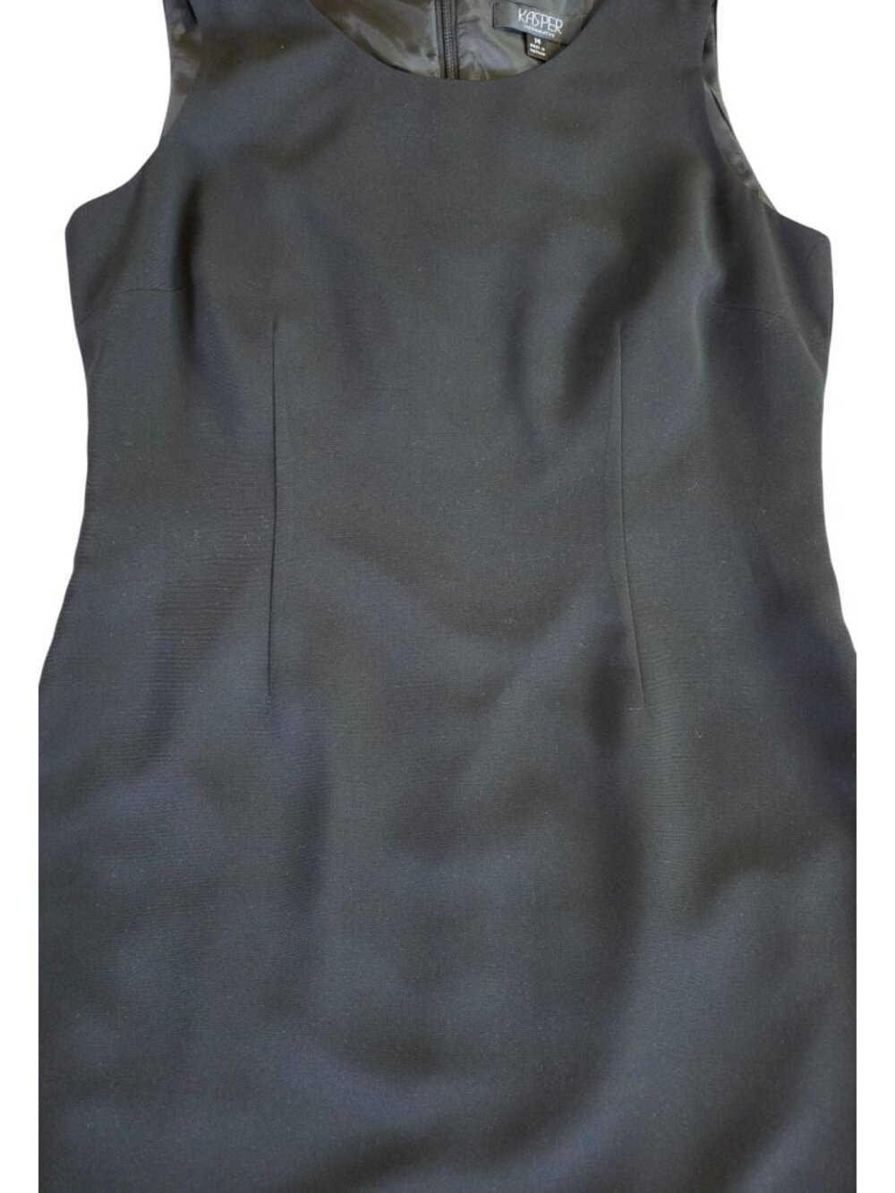Kasper Black Sleeveless Sheath Dress Size 14 Lined Fitted Waist Back Zipper - Picture 4 of 12
